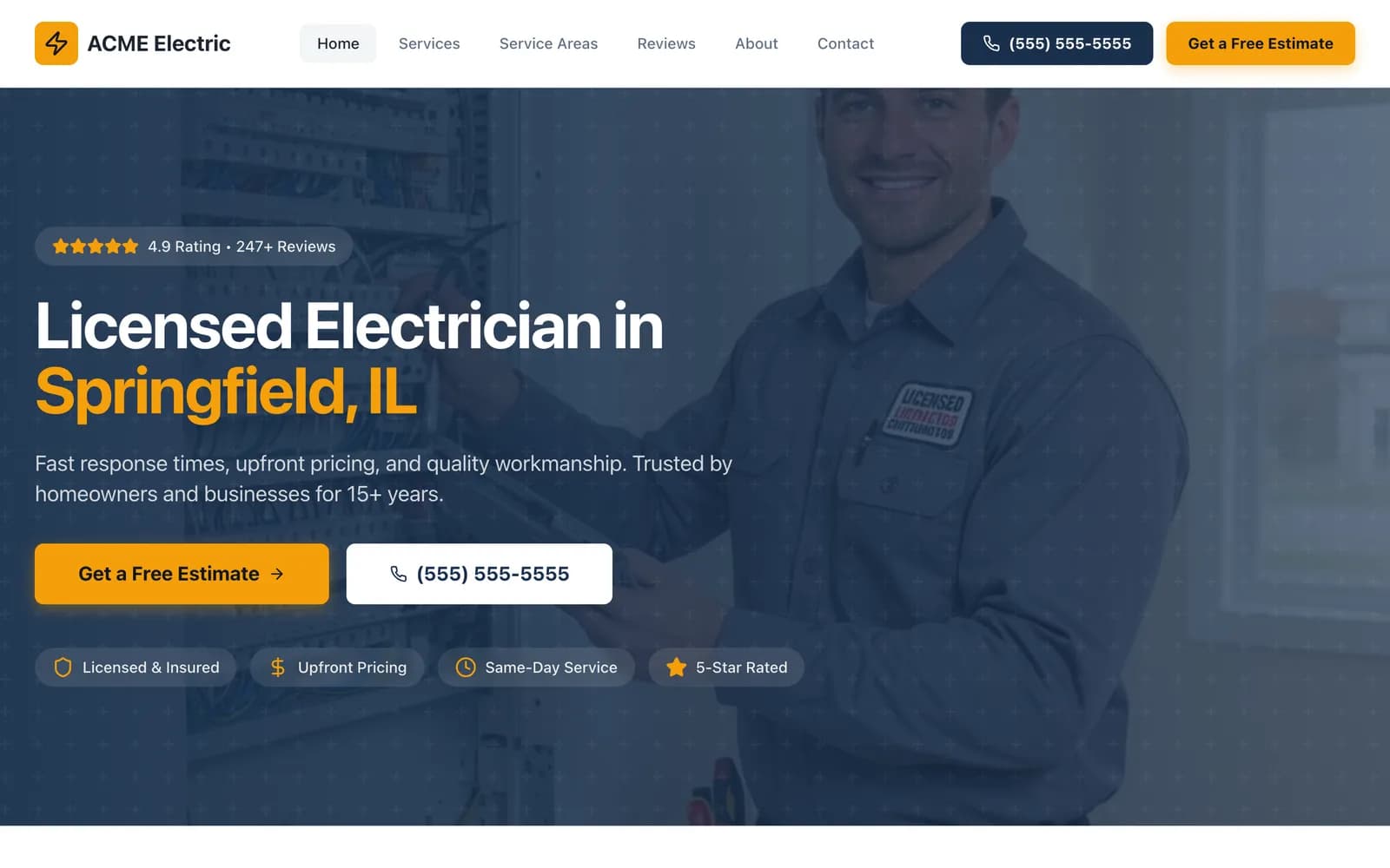 Electrician website template built by Get My Website Built