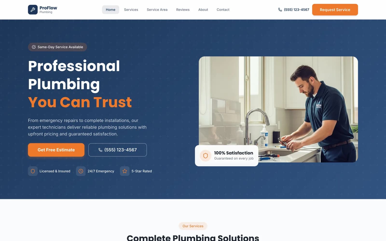 Plumbing website template built by Get My Website Built