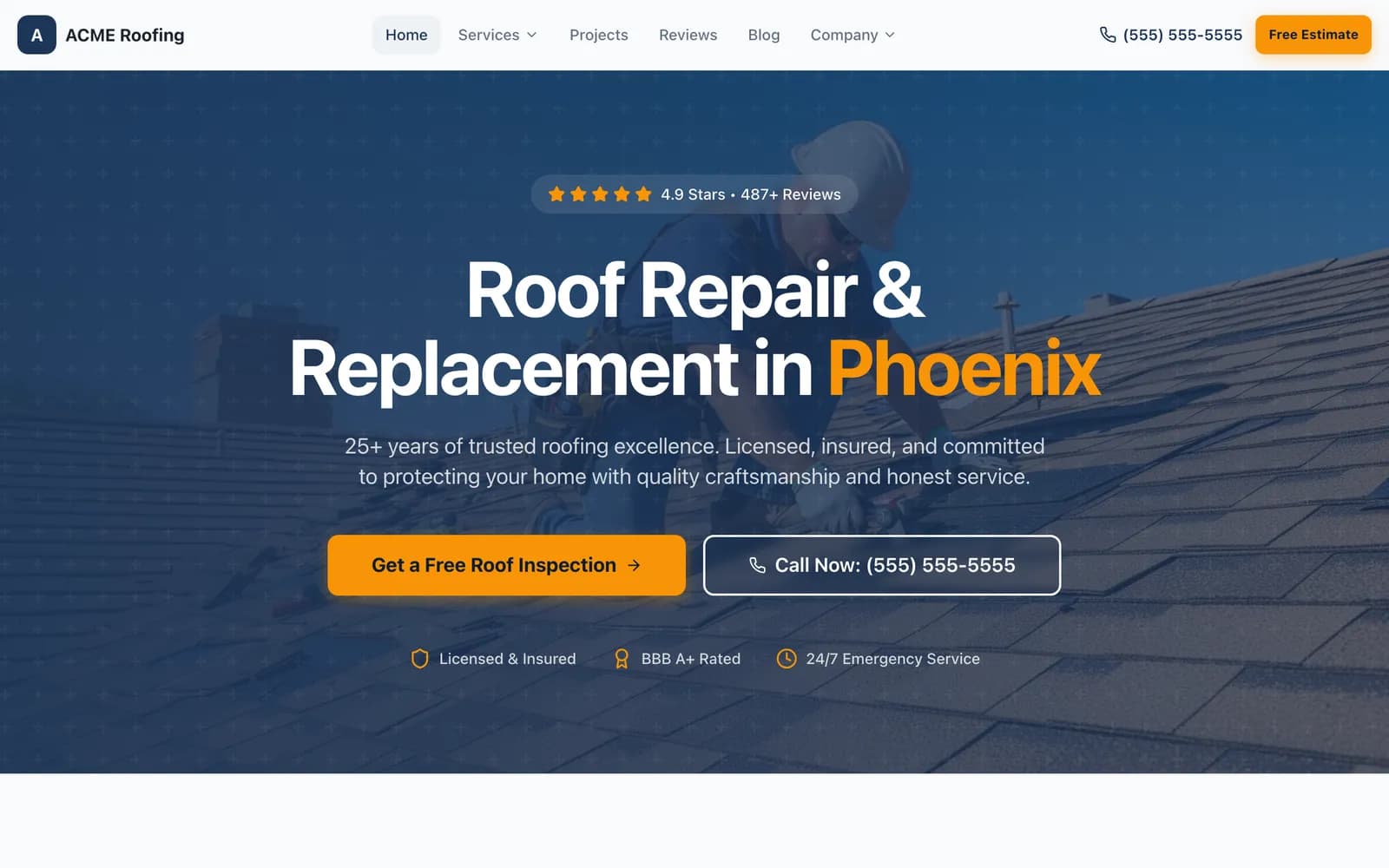 Roofing website template built by Get My Website Built
